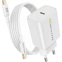 Avizar Mayaxess, chargeur 20 W pour iPhone 16 Pro Max + câble USB-C de 1 m, blanc