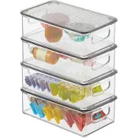 OEM Boîte en plastique avec couvercle et poignées, gris transparent, lot de 4