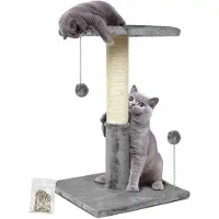 OEM Poteau à griffer pour chat en sisal naturel de 66 cm avec plaque en peluche et balle, gris clair