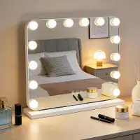 ZMH Miroir de maquillage LED avec éclairage, 50 × 40 cm, petit miroir de courtoisie, miroir de table lumineux, 3 modes, miroir de coiffeuse tactile à intensité variable