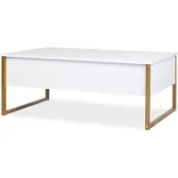 Menzzo Table basse moderne Valmain 60x90cm Blanc et Métal Or
