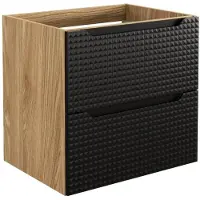 Meublorama Meuble sous vasque VELNIA – 2 tiroirs – 60 cm – Coloris chêne clair et noir – À suspendre