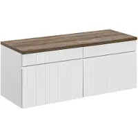 Meublorama Ensemble ICON blanc : meubles sous vasque 160cm + plan pour vasque aspect bois foncé