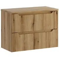 Meublorama Ensemble de salle de bain VANO chêne clair 80cm : meuble sous vasque à tiroirs avec façade avant rainurée + plan pour vasque