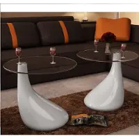 Prolenta Maison Exclusive - Lot de 2 tables basses avec plateau rond en verre blanc brillant