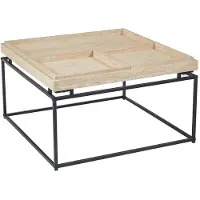 Menzzo Table basse carrée avec plateau compartimenté réversible 80x80cm Duplix Effet Travertin Beige