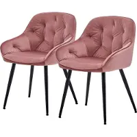 CLIPOP Chaise de salle à manger, Lot de 2 Chaises en velours rembourrées, Fauteuil Lounge, Chaise de salon avec pieds de chaise en métal, Rose