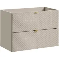 Meublorama Meuble sous vasque AOKI – 2 tiroirs – Finition beige cachemire à motifs chevron – L80 × P39 × H57 cm – À suspendre