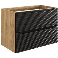 Meublorama Meuble sous vasque YOKA – 2 tiroirs – Chêne clair et noir – L80 × P46 × H57 cm – À suspendre