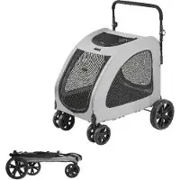 OEM Poussette pour chien tout-terrain, taille moyenne, grise, respirante, pliable