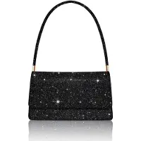 OEM Petite pochette de soirée noire à paillettes, 2 compartiments