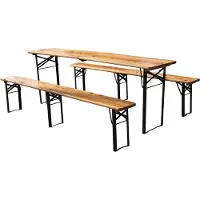 OEM Kit de mobilier de jardin en chêne massif - Ensemble 3 pièces - Mobilier de jardin pliable - 220 cm de longueur