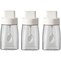 OEM Lot de 3 pots à épices en verre – 287 ml (9,7 oz) – Ensemble blanc avec cuillère rétractable et couvercle hermétique, pots à condiments en verre pour la cuisine
