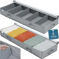Markenlos Sacs de rangement 2 pièces grandes boîtes sous le lit - organisateur de rangement de vêtements séparateurs réglables - couettes transparentes pliables - bac à couettes avec support stable