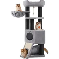 OEM Grande tour pour chat avec un espace d'observation moelleux, un siège et une cachette - Tour en velcro gris clair avec des poteaux épais