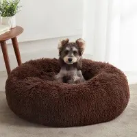OEM Lit pour chien moelleux, lavable, 60 cm, marron foncé, pour petits chiens