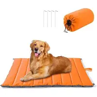 Famanu Lit pour chien d'extérieur, imperméable, en coton, 120 x 100 cm, lit de pique-nique portable pour chiens de taille moyenne, couleur orange, XL.