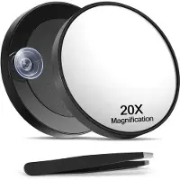 OEM Miroir de maquillage noir avec grossissement 20x, pince à épiler et ventouses