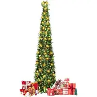 OEM Sapin de Noël en plastique de 150 cm, vert, avec guirlande lumineuse et étoile