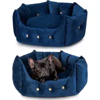 OEM Canapé pour chien bleu marine en velours - Lit de luxe pour petits chiens