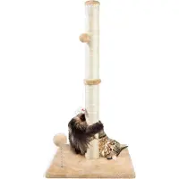Markenlos arbre à chat 3 en 1 pour chats avec jouets en peluche - Colonne griffoir en sisal premium pour chats d'appartement de tous âges - Base stable renforcée - Taupe 40 x 70 cm