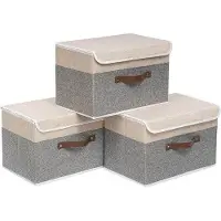 OEM Boîtes de rangement lavables, lot de 3, gris/beige, 38 x 25 x 25 cm