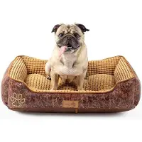 OEM Lit pour chien petit/moyen 70 x 55 cm, lit pour chat en polaire, marron café, lavable