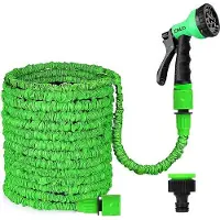 Famanu Tuyau d'arrosage extensible et flexible pour la pelouse et la voiture - Tête d'arrosage à 8 jets (76 m, 152 m, 305 m, 381 m, vert)
