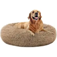 OEM Lit pour chien apaisant en forme de beignet, en Fourrure artificielle, douillet, lavable, auto-chauffant, grand lit rond en peluche pour chiens