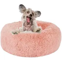 OEM Coussin rond pour chien, lit douillet pour chien, 60 cm, rose, lavable