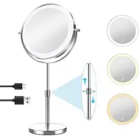 OEM Miroir de maquillage réglable de 20 cm, grossissement 1X/10X, 3 couleurs d'éclairage
