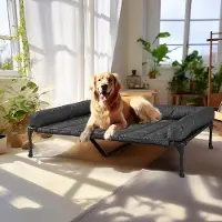 OEM Lit surélevé pour chien, en maille rafraîchissante, noir, 125 x 83 x 22,5 cm, pour la maison et le jardin