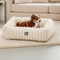 OEM Lit moelleux pour petits chiens, lavable, rectangulaire, antidérapant, blanc, taille S