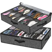 OEM Boîte à chaussures avec couvercle transparent et boucle, lot de 2, noir, 75 x 60 x 15 cm