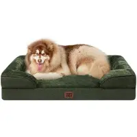 OEM Lit orthopédique XXL pour chien, 132 x 104 x 20 cm, imperméable, antidérapant, rebords hauts, vert foncé