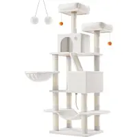OEM Griffoir Rootz - Arbre à chat - Tour pour chat - Carton aggloméré - Peluche - Sisal - 55 cm x 45 cm x 168 cm - Blanc crème - 18,4 kg - Charge maximale : 65 kg
