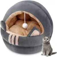 Markenlos Lit rond et moelleux pour chien, 40 cm, avec capuche