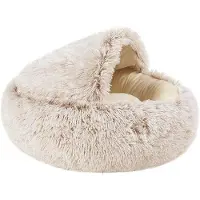 OEM Lit pour chien moelleux, marron, 50 cm, en peluche, avec housse