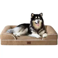 OEM Lit orthopédique XXL pour chien, 132 x 104 x 20 cm, mousse Traumschaum, lavable, imperméable, antidérapant, rebords hauts, couleur camel