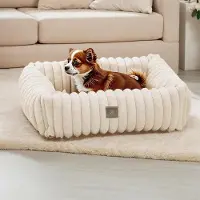 OEM Lit orthopédique pour chien, petit modèle, moelleux, antidérapant, couleur crème, 50 x 48 x 15 cm