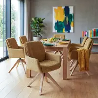 Mendler Lot de 6 chaises de salle à manger HWC-Q37, chaises de cuisine pivotantes à retour automatique, tissu (680 g/m²) chenille certifié Oeko-Tex, bois MVG jaune moutarde