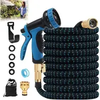 Markenlos Tuyau d'arrosage bleu, 225 m, flexible, 10 fonctions, triple âme en latex