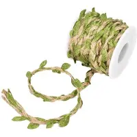 OEM Corde de jute avec feuilles, 10 m, vert, naturel, décoration