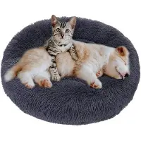 OEM Lit pour chien chaud Fluffy en peluche, gris foncé, taille M (60 cm), lavable