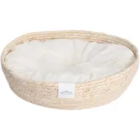 OEM Coussin pour chien « Knuffelbett » Ø 45 cm, hauteur 13 cm, en matière naturelle, peluche blanche/beige