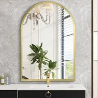 OEM HLFMVWE Miroir de salle de bain incurvé, miroir de coiffeuse à cadre métallique, miroir de commode, miroir décoratif incurvé pour salon, chambre à coucher, entrée, 50 x 70 cm
