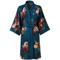 OEM Kimono court pour femme Ledamon - Peignoir à fleurs avec poches (vert foncé)