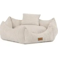 Adgo The Villa 75x38x20 cm, lit pour chien avec rebord, lit pour animaux, lit, lit de sol, coussin pour chien, (rayé/beige)