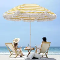 OEM Parasol rayé jaune et blanc, hauteur réglable jusqu'à 160 cm, indice UPF 50