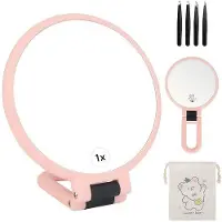 OEM Miroir de maquillage 15x/1x, rose, pliable, double face, avec poignée